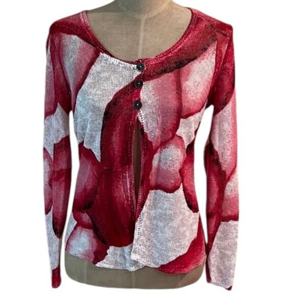 Nic+Zoe Linen Blend Pink/Red/White Scoop Neck Sweater - Medium - Picture 1 of 4